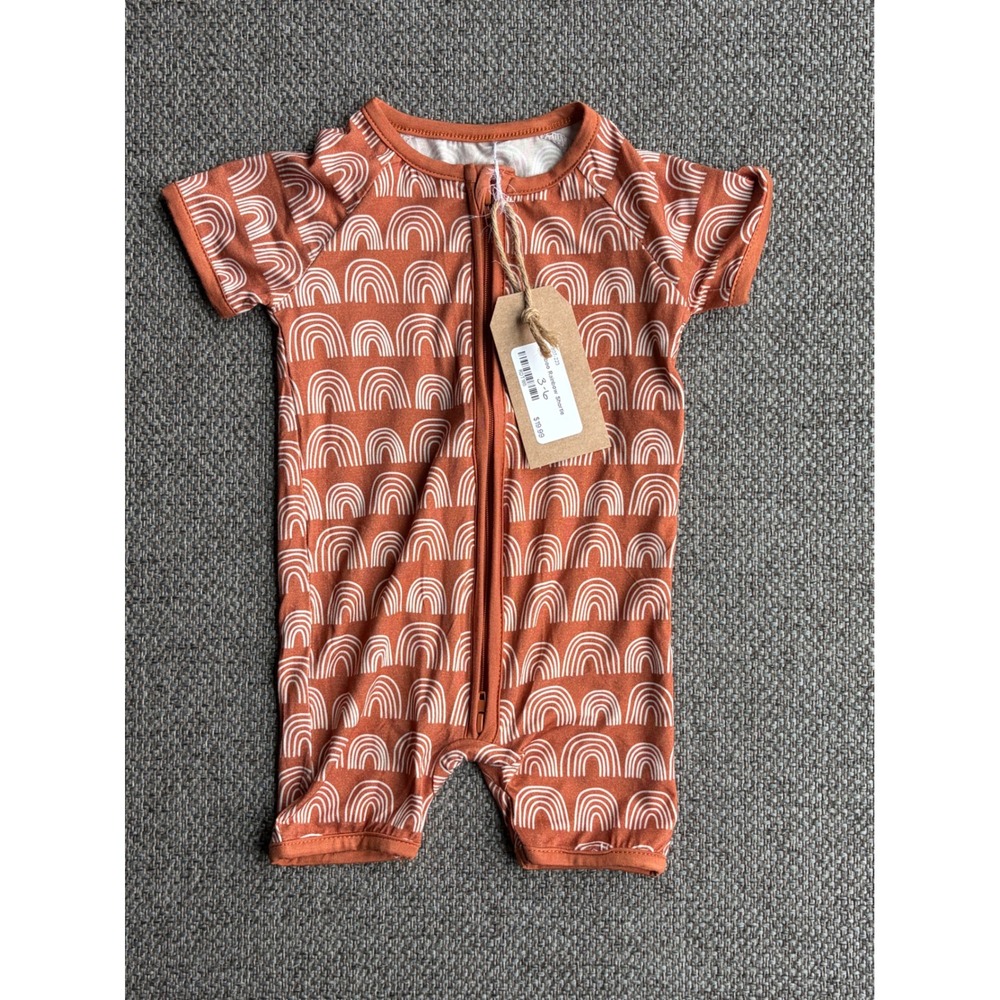Miozing Bamboo Rainbow Shortie Romper Rust Orange 3-6M Two-Way Zip RDT18B